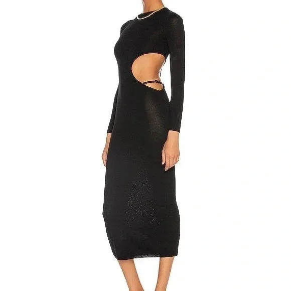 AYA MUSE Gigi Knit Dress Black Side Cut Out Size Small Luxury Minimalist - Picture 12 of 12